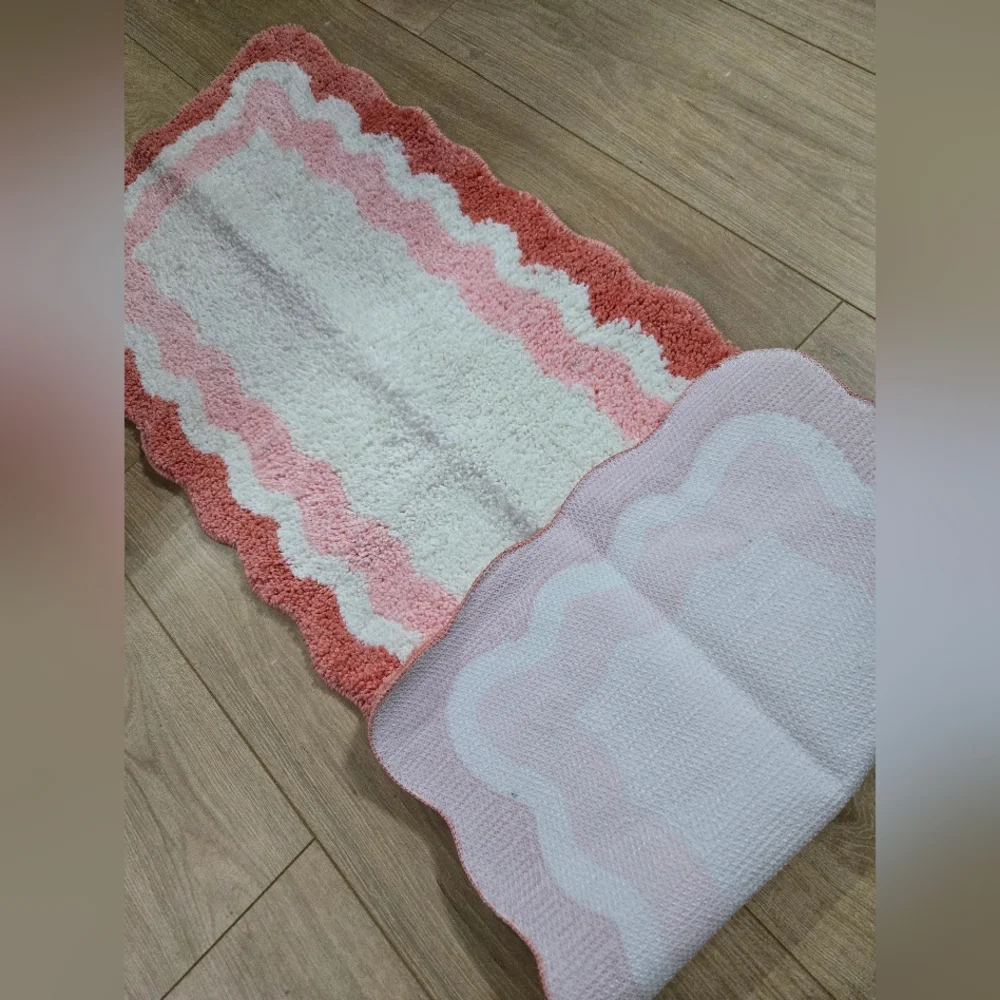 Pink and White Bath Mat